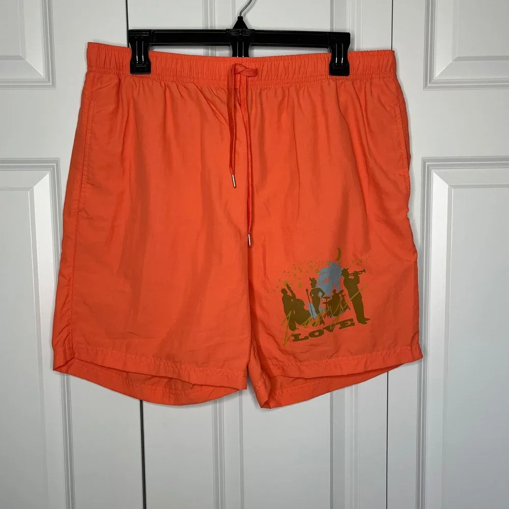 Playboy x PacSun Love Nylon Swim Trunks Neon Orange Large